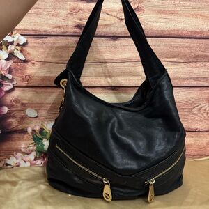 Michael Kors Jamesport Black Leather Hobo Shoulder Bag Large MK Purse